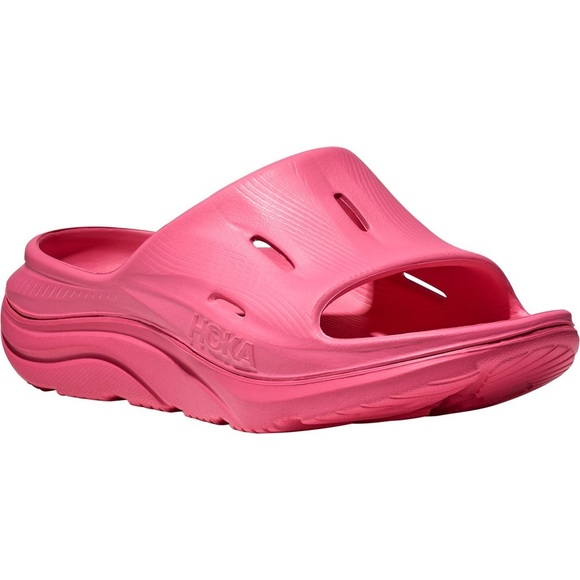 HOKA Men’s Pink/ blue Slide Recovery 3 Slide Sandals - Picture 2 of 9